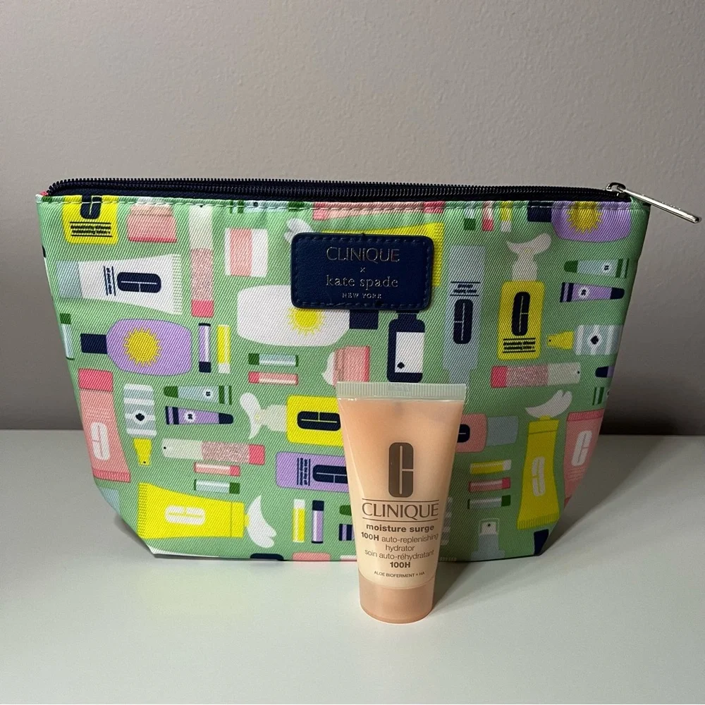 Clinique x Kate Spade Cosmetic Makeup Bag With Clinique Moisture Surge 100h Mini